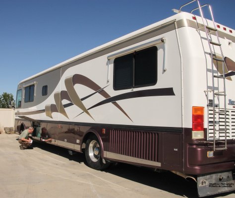 Hubby, checking for a filter number on the generator.
