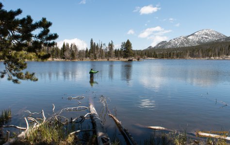 A happy guy fly fishing at Sprague Lake